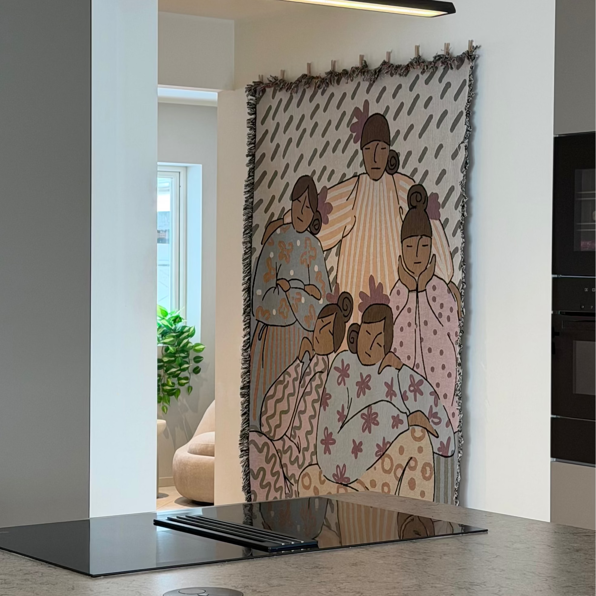 FEM FINE FRØKNER veggteppe